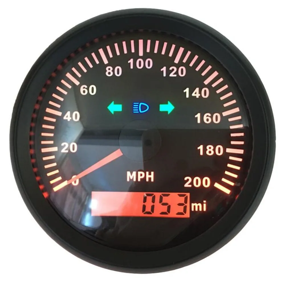 

Free Shipping 0-200MPH GPS Speedometer 85mm 316L Bezel Speed Mileometer Red Backlight with Turn Light and High Beam Light Signal