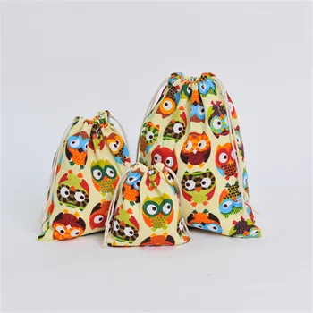 

Canvas Drawstring Pouch Party Gift Bag Print Owl Home Organizer Bag Size choosing