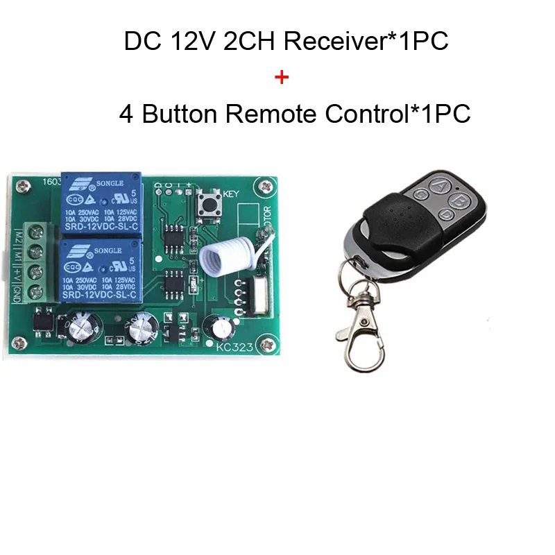 433 МГц Универсальный беспроводной пульт дистанционного управления DC 12 В 2CH релейный модуль приемника RF переключатель 4 кнопки дистанционного управления ворот гаража - Цвет: 1 Receiver 1 RC