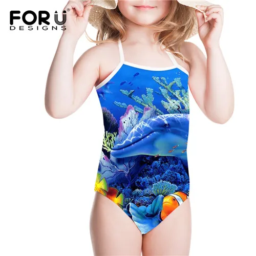 W2267BS Forudesigns/Детские купальники для девочек один кусок купальники подводный мир Дельфин печати детский купальник для лето bechwear - Цвет: W2267BS