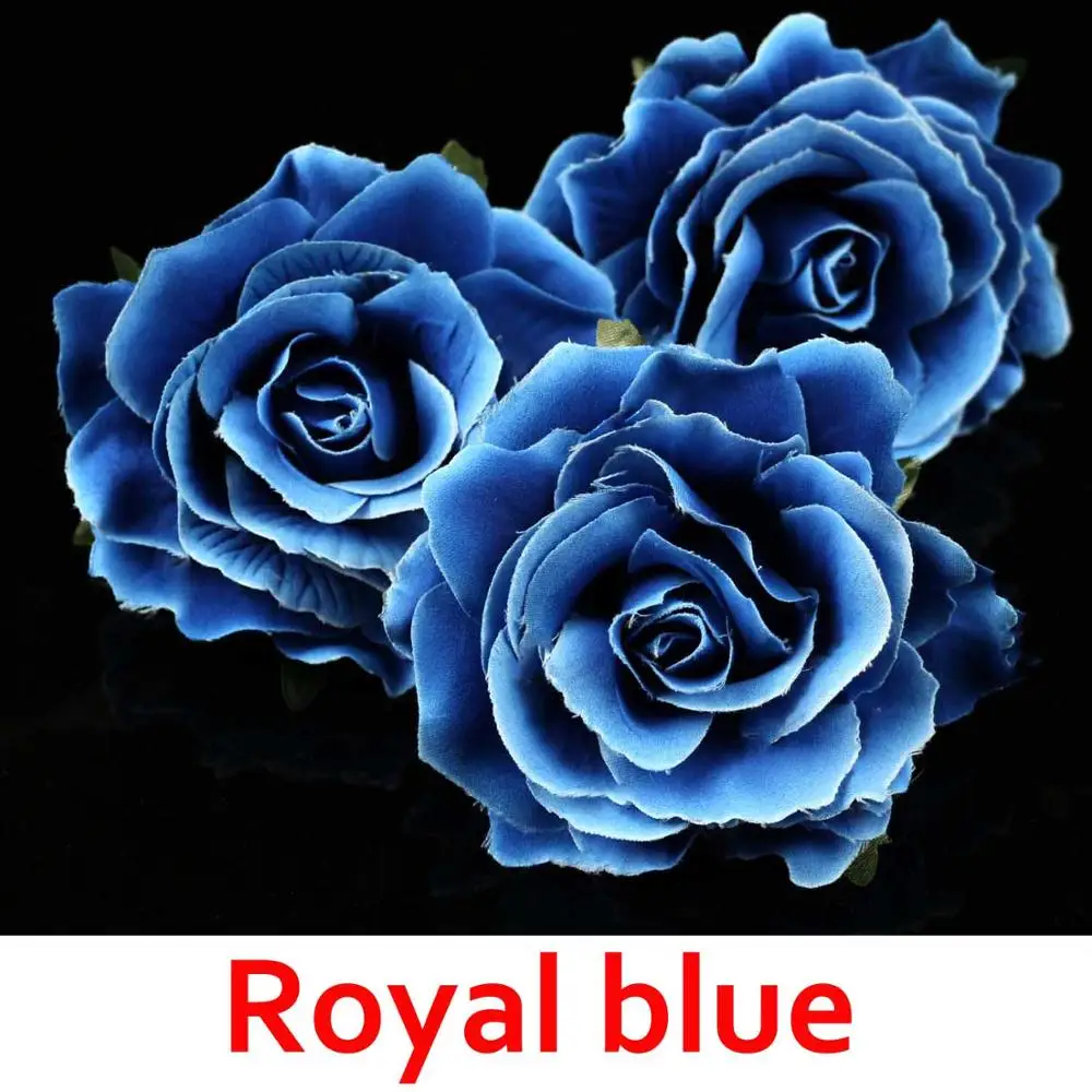 5PCS/lot Artificial Roses Flower Heads Bulk Velvet rose Wedding Royal Blue Rose Fake flowers Decoration High Quality