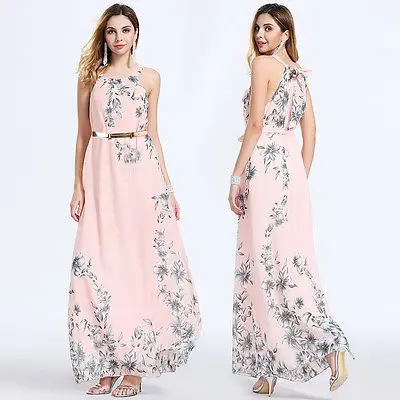 

New Hot Casual Women Maxi Boho Floral Summer Beach Long Spaghetti Strap Cocktail Party Dress