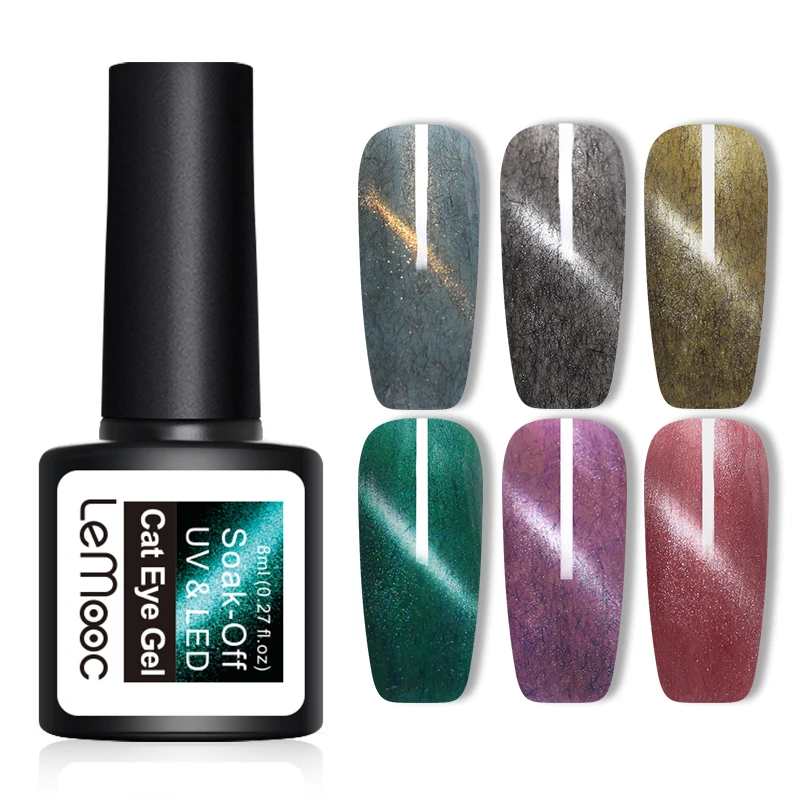 

LEMOOC 8ml 3D Magnetic Cat Eye Gel Nail Polish Fur Effect Soak Off Nail Gel Lacquer Long-lasting UV Gel 6 Colors Availabe