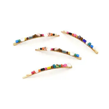 

Ethnic Style Women Girls Side Bangs Hair Clip Beach Vacation Hair Accessories Handmade Colorful Wooden Beaded Long Strip Hairpin