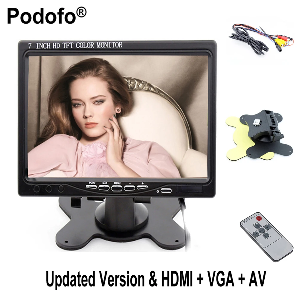 Podofo 7 &quotlcd HD 1024*600 разрешение автомобильный монитор экран заднего обзора HDMI VGA DVD