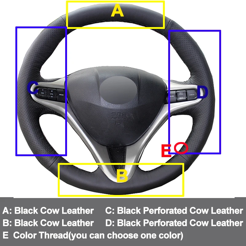 Ручная швейная крышка рулевого колеса автомобиля Топ коровья кожа Funda Volante для Honda Civic 8 2006 2007 2008-2010 2011(3 спицы