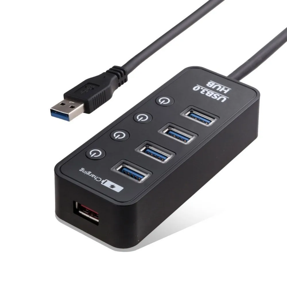 CHYI USB 3,0 концентратор USB-A-4 порта 3,0 с Умной быстрой зарядкой СВЕТОДИОДНЫЙ Переключатель ВКЛ/ВЫКЛ Внешний DC 5 В/2A блок питания сплиттер адаптер - Color: No Power Adapter