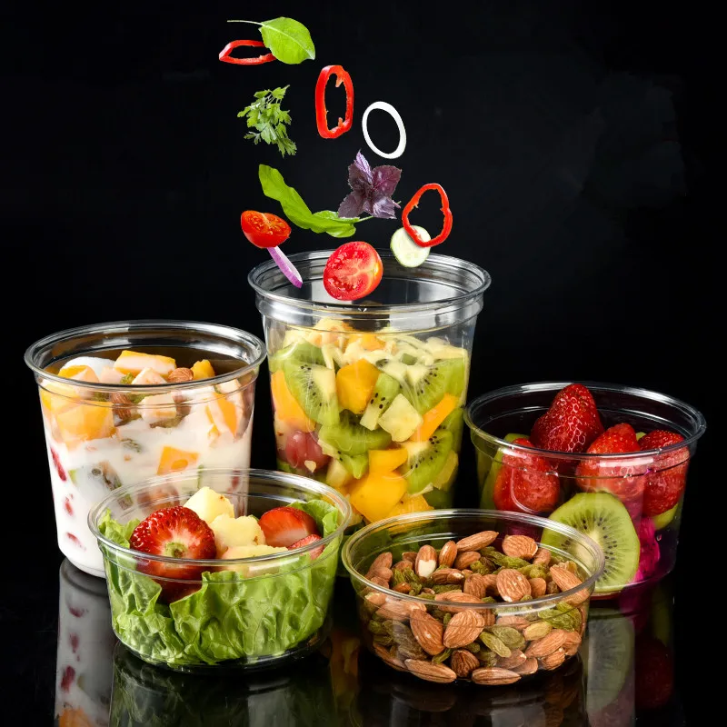

50pcs PET high quality transparent plastic cups fruit salad yogurt ice cream cold drink 360ml 460ml takeaway packaging cup