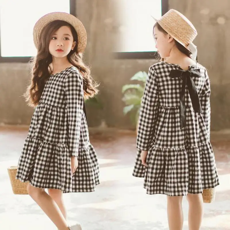 

2019 Girls Long Sleeve Plaid Dress Fashion Princess Dress For Baby Girls Spring Elegant Dress Lovely Kids Clothing Robe Fille 12