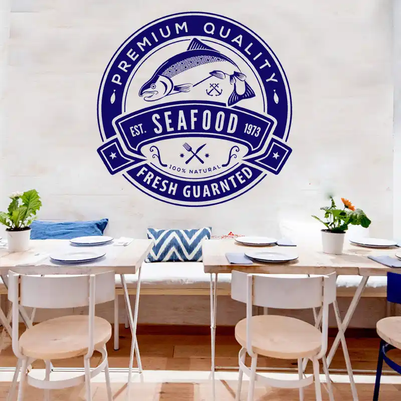 Seafood Sign Banner Fresh Guarnted Wall Sticker Vinyl Interior