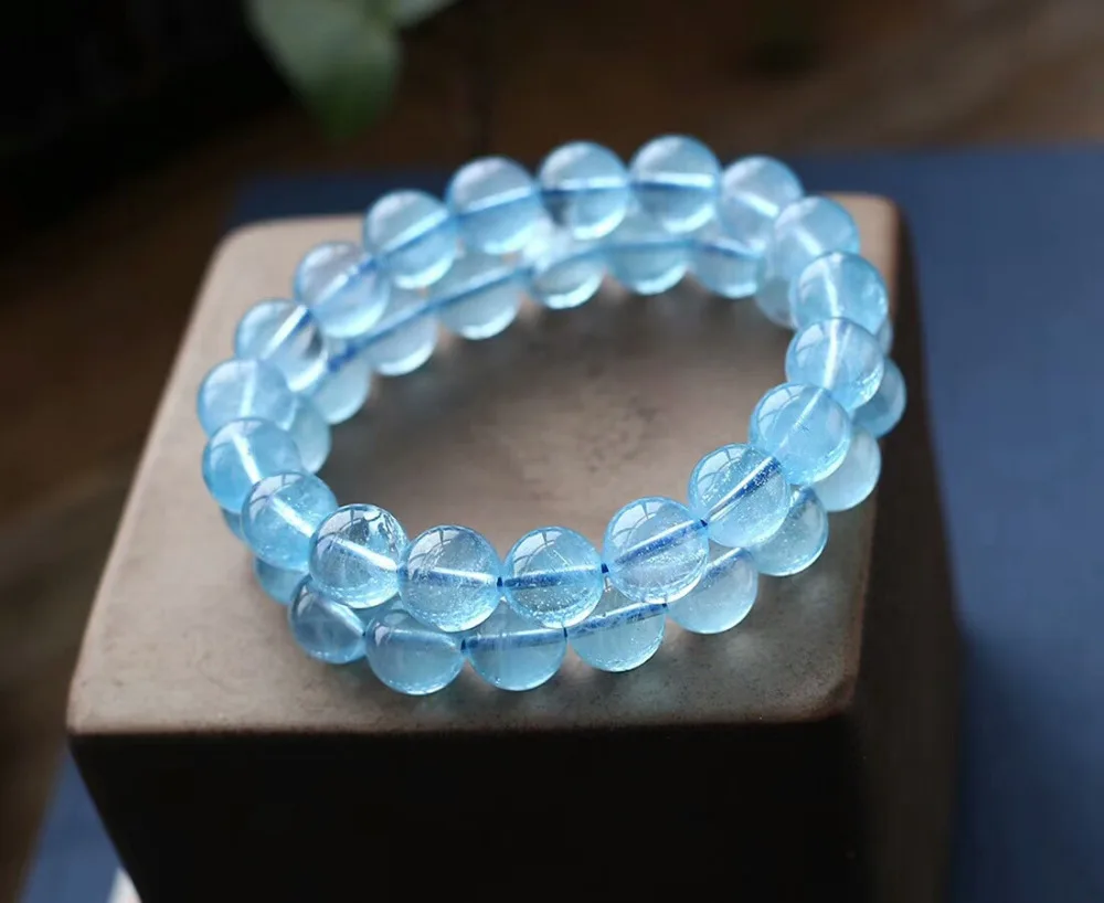 100% Natural Blue Topaz Crystal 10mm Round Beads Bracelet Women Man Stretch Round Big Beads Bangle Fashion AAAAAA Healing Stone (5)