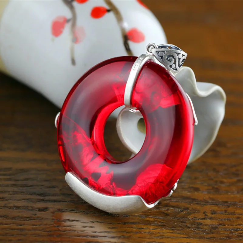  Bijoux en argent S925 pendentif rouge grenat Lion Seiko