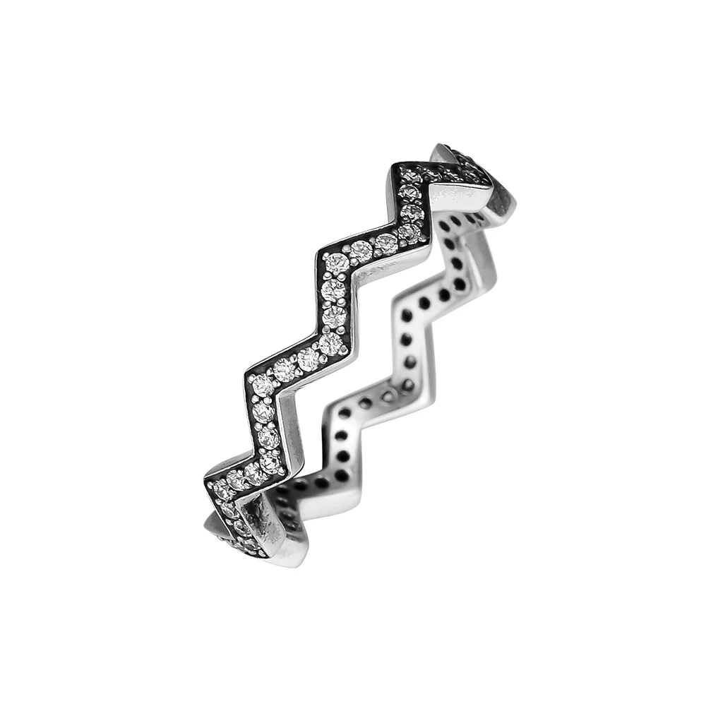 Серебро 925 пробы кольцо мерцающий зигзаг кольцо подходит для DIY ювелирных вечерние партии любовь подарок, ясно CZ