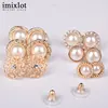 Imixlot 6 Pair/Lot Fashion Vintage Charm Jewelry Gold-Color Round Half Simulated Pearls Flower Stud Earring For Women ► Photo 2/6