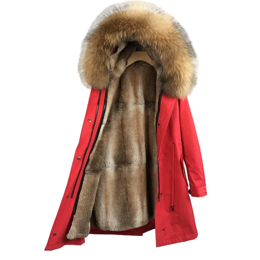 

winter jacket women outwear Streetwear Natural fur lining parka Natural Fox Fur raccoon fur Collar Hood Rabbit Fur Liner