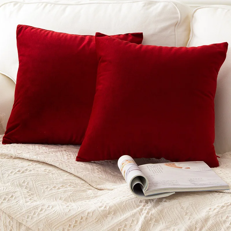 

1pc Solid Pillow Covers Soft Velvet Red Cushion Cover Home Decorative For Sofa Bed Chair 45x45 40x40 30x50cm housse de coussin