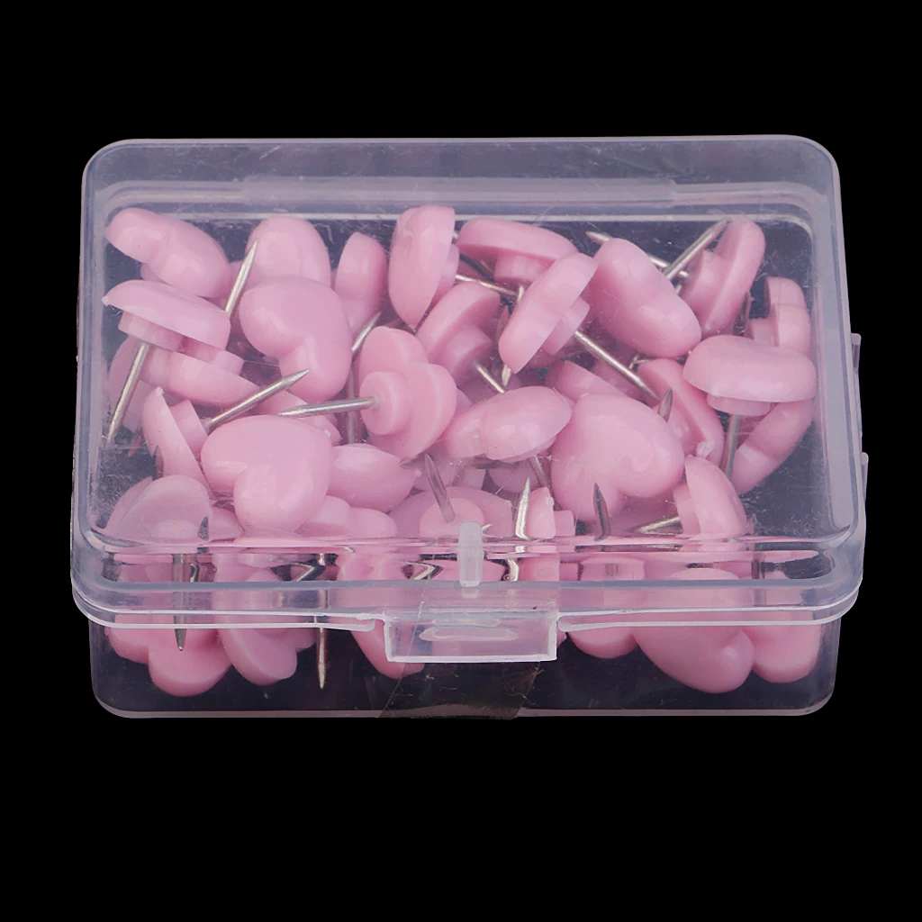 50pcs Heart Shape Head Push Pins Drawing Pins Office Thumbtack Notice Board Pins for Office Supplies