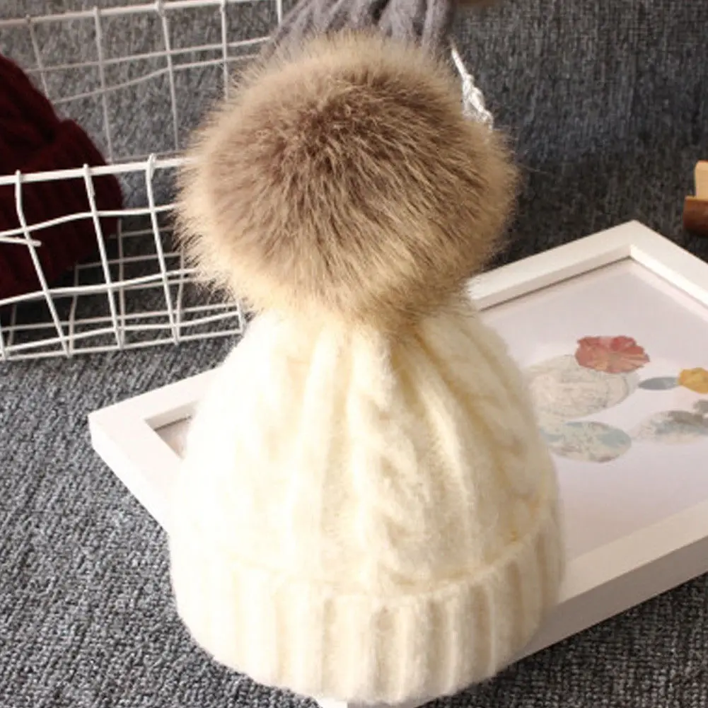 

Faux Fur Pompom Bobble Hat Infant Toddler Newborn Cute Baby Kids Boys Girls Unisex Knitted Crochet Beanie Winter Warm Hat Cap