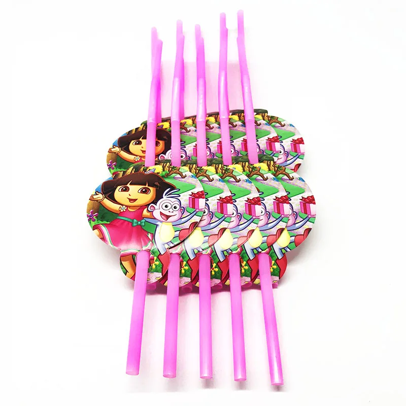 10pcs Straws Дора-проводник тема одноразовые тарелки салфетки для стаканчиков тема Дора День Рождения украшения Конфетница для вечеринки баннеры - Цвет: 10pcs Straws