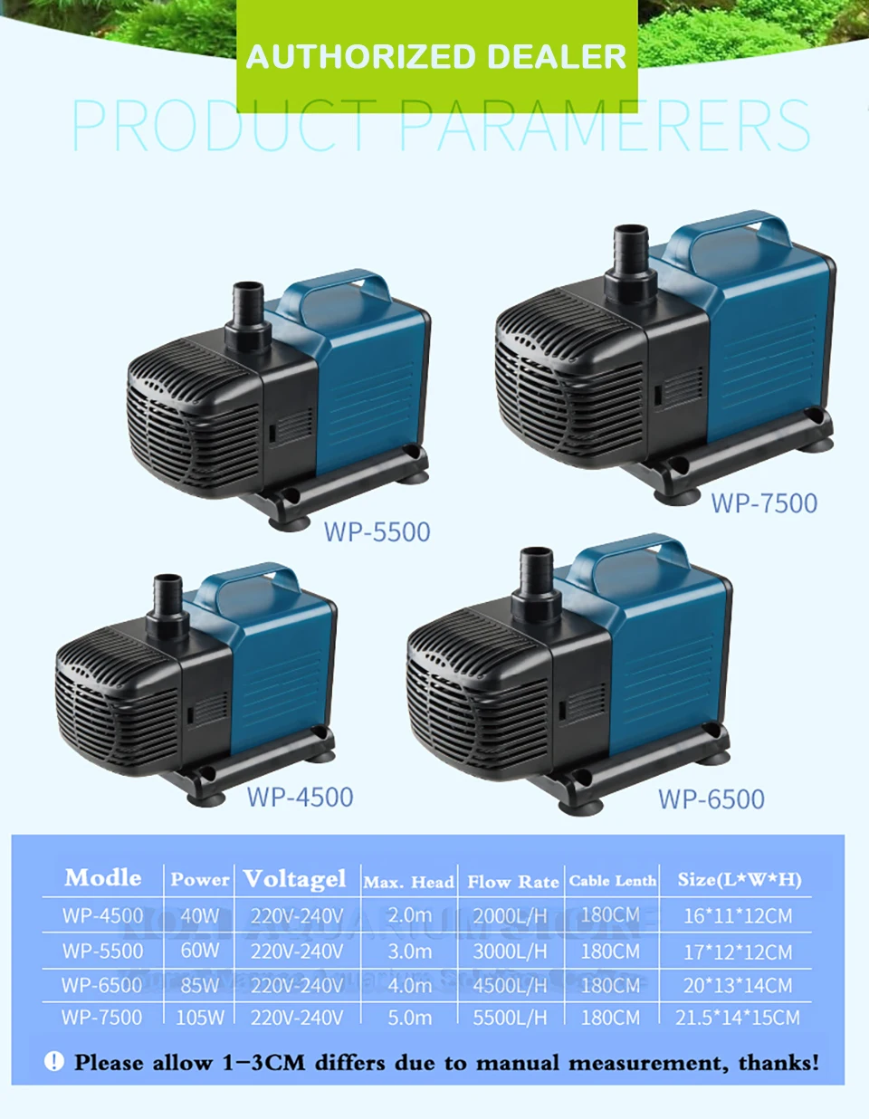 SOBO WP-5500 погружной водяной насос рыбный пруд аквариумный резервуар фонтан-водопад приемная характеристика 220-240 в 60 Вт 3000л/ч