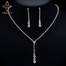 TREAZY серебряная кисть с кристаллами, набор свадебных ювелирных изделий, элегантное ожерелье, серьги, набор для невесты, свадебные комплекты ювелирных изделий