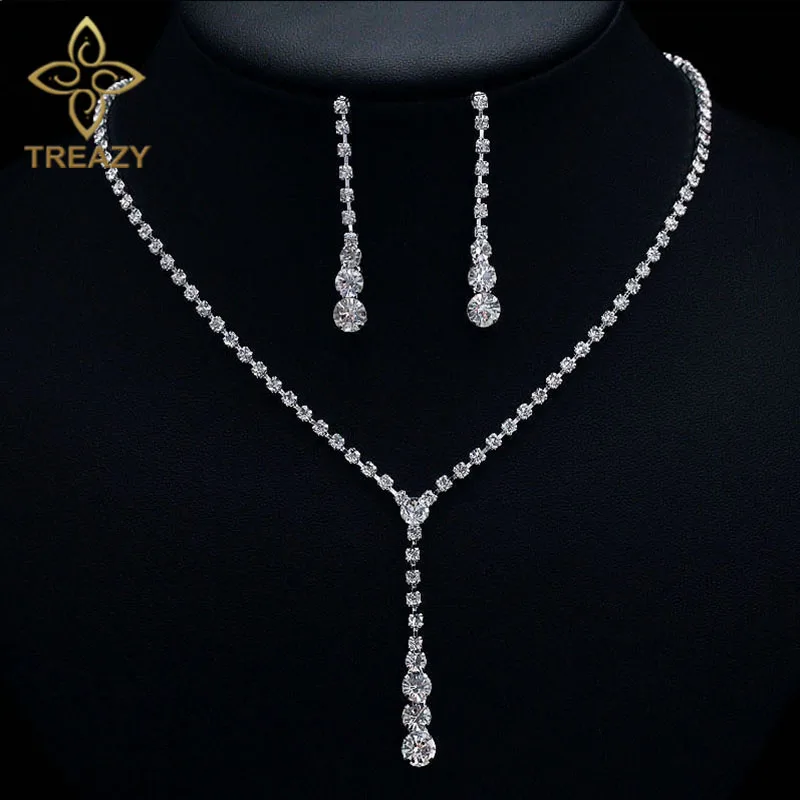 Treazy Silver Color Tel Drop Crystal Bridal Jewelry Set Elegant Tel Drop Crystal Bridal Jewelry