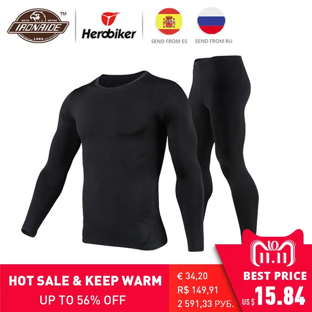 Herobiker Men's Fleece Lined Thermal Underwear Set Motorcycle Skiing