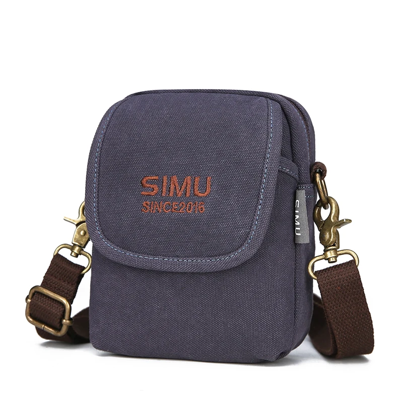 Дизайн, холщовые поясные сумки для мужчин, поясная сумка для сотового телефона, сумки с двумя карманами, сумка для бумажников, городская Повседневная сумка для переноски - Цвет: Синий