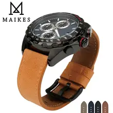 MAIKES Watch Strap Watch Accessories Genuine Leather 24mm 22mm Watch Band Wrist Watch Silver buckle Watchband For Omega Panerai carlywet 22mm new genuine leather black brown crocodile grain strap wrist watch band belt pin buckle for panerai omega iwc tag