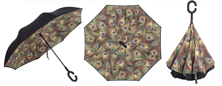 Yiwumart складной обратный зонтик с ручкой двойной слой перевернутый ветрозащитный защита от солнца и дождя анти УФ invertido автомобильный Зонтик для женщин