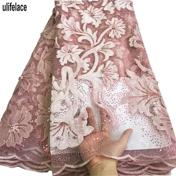 

2019 Sequins and beads Lace Fabric With Velvet fabric Embroidery French laces fabrics high quality Tulle Nigerian Dress F4-2119