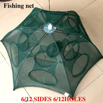 

Newest 6/12 Holes Automatic Folding Fishing Net Shrimp Cage Nylon Foldable Crab Fish Trap Cast Net Cast Folding Fishing Networ