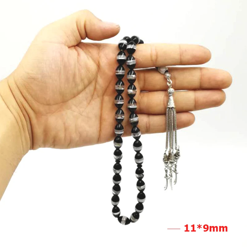 Турецкий Дизайн Tasbih 33 черный каучук бусины подарок для мужчин tasbih браслет исламские браслеты мужские мусульманские Misbaha Четки