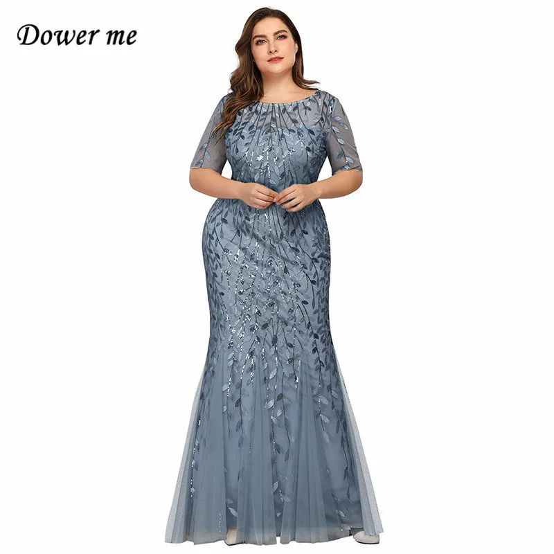 Dower Me, летнее платье темно-синего цвета, тонкие платья с блестками, сексуальные модные платья с круглым вырезом и коротким рукавом размера плюс, длинные платья C309