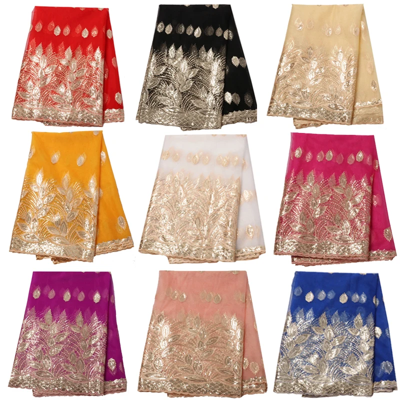 

Latest Nigeria African lace fabric French sequins tulle sewing material for wedding dress 5yards high quality women net cloth