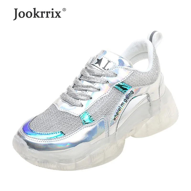 

Jookrrix 2019 Women Brand Chunky Sneakers Fashion Wedges High Thick Sole For Women Comfortable Increased 5CM Platform Shoes