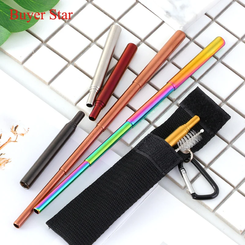

2019 New Retractable straw Stainless Steel Straw Reusable Scalable Straw Metal 21cm Outdoor Drinking Tool Wholesale