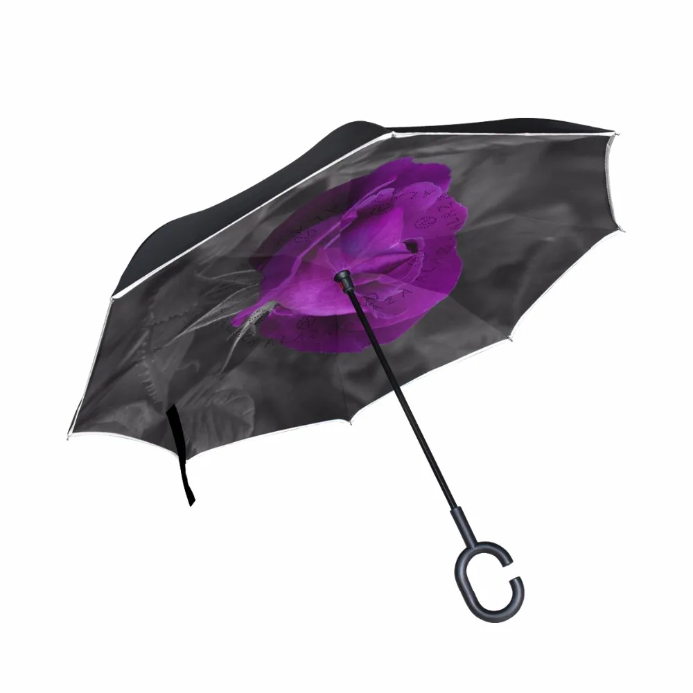 Valentine's Day Flower Rose Umbrella Reverse Windproof Double Layer Inverted Self Stand Rain Protection C-Hook | Дом и сад