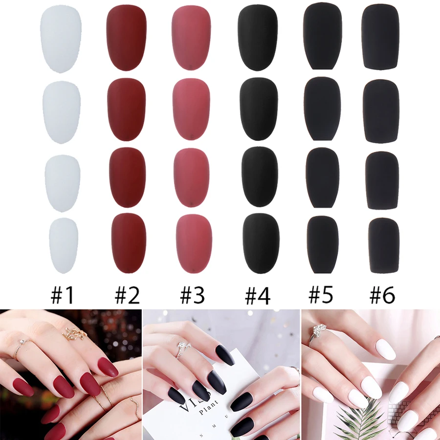 

Monja 24pcs Frosted Matte False Nail 12 Different Sizes Black White Ballet Round Square Head Full Cover Tips Fake Nail with Glue