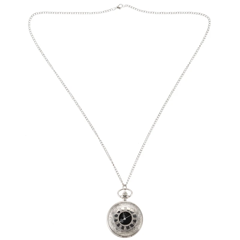 

Silver Lace Large Openwork Silver Face Black Roman Number Roman Pendant Men's And Women's Vintage Pocket Watch