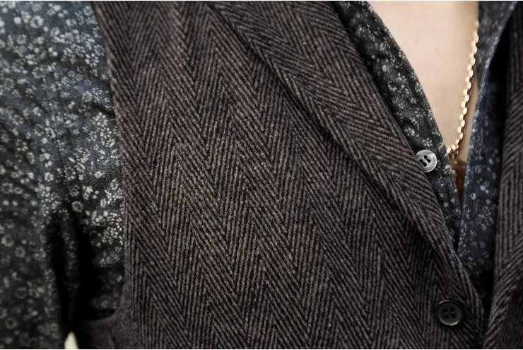 Męskie marki bez rękawów kurtka kamizelka męska garnituru moda męska brytyjski styl Slim Woolen bawełna Single breasted Vintage kamizelka -
