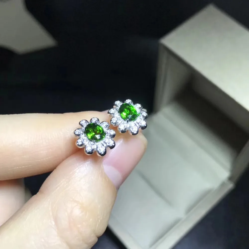 natural green diopside gem stud earrings Natural gemstone earrings