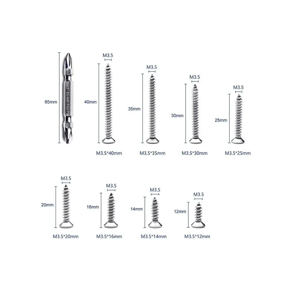 NINDEJIN 242 шт. M3.5 набор винтов из нержавеющей стали с плоской головкой саморез Phillips Шурупы комплект Резьбовая резьба