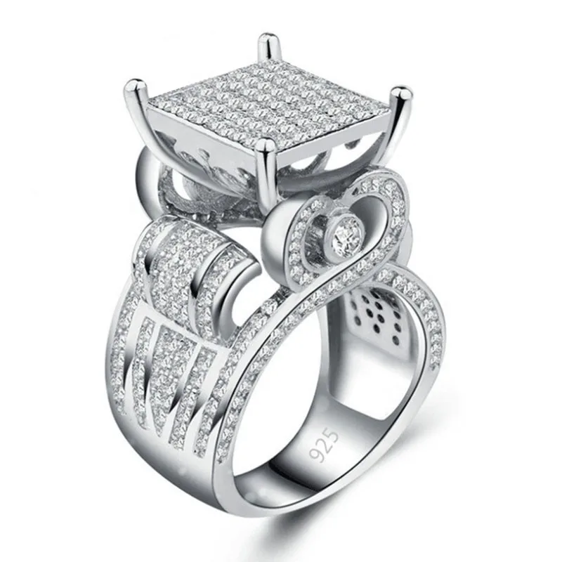 

Luxury Silver Color Micro Pave CZ Rhinestone Ring Hip Hop Rock Geometry Iced Out Bling Square Rings for Men's Jewelry Z4N952