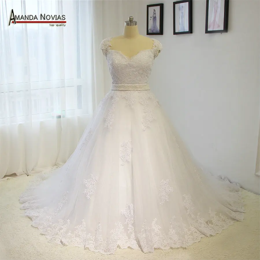 

vestido de noiva de renda 2016 amanda novias real photos pearls lace wedding dress