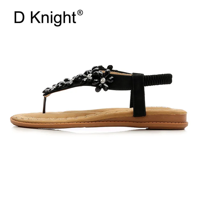  Women Bohemian Crystal Sandals Flat Heel Summer Woman Thong Sandals Flip Flops Comfort Black Lady Shoes Sandal Plus Size 35-42 (23)