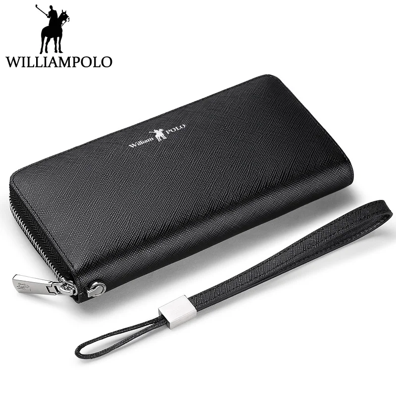 Мужской кошелек WILLIAMPOLO кредитница из натуральной кожи клатч на молнии модный
