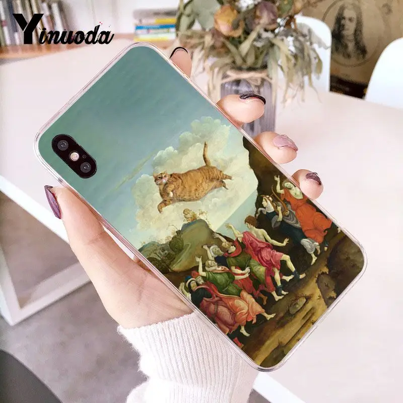 Yinuoda Забавный Мягкий силиконовый чехол для телефона Leonardo da Vinci MonaLisa Pat Cat Art для iPhone 8 7 6 6S Plus X XS MAX 5 5S SE XR 10