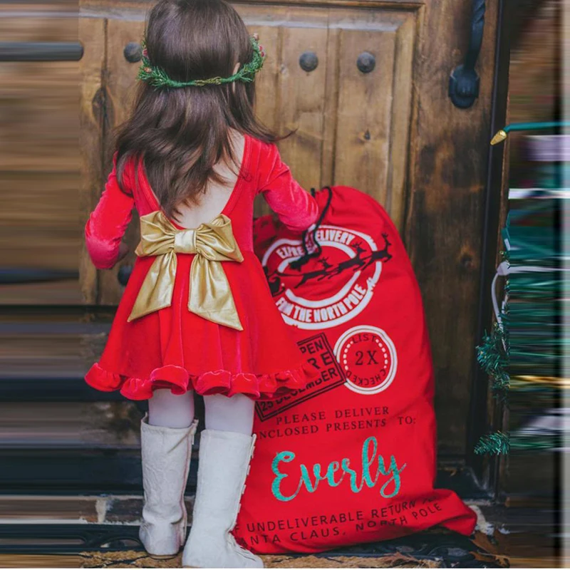 

Long Sleeve Girls Dress 1 2 3 4 5 Year Baby Red Christmas Costume Backless Bow Children Princess Birthday Clothing Kids Dress