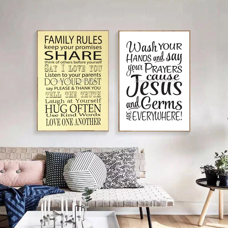 Creative Motion Family Rules Sign Canvas Painting Print Bathroom